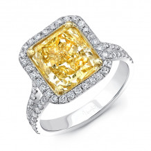 Uneek 4-Carat Radiant-Cut Fancy Intense Yellow Diamond Halo Ring with Split Shank - LVS1026RADFY