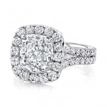 Uneek 3-Carat Cushion-Cut Diamond Halo Ring with French Pave Halo and Double Shank - LVS953