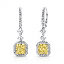 Uneek Radiant-Cut Fancy Light Yellow Dangle Earrings with Tilted Asscher-Cut Accent White Diamonds - LVE679