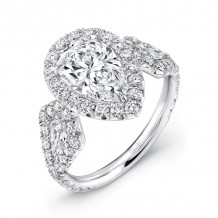 Uneek Pear-Center Three-Stone Engagement Ring with Pave Halo - LVS839
