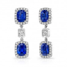 Uneek Cushion-Cut Blue Sapphire Earrings with Radiant Diamond Accents - LVE689CU