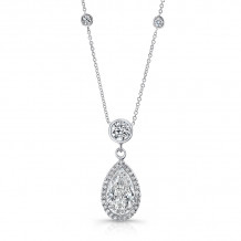 Uneek Pear-Shaped Diamond Halo Pendant Necklace with Round Diamond Accents - LVN676