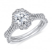 Uneek Petals Design Round Diamond Engagement Ring with Silhouette Pave Diamond Shank - LVS1028-6.5RD