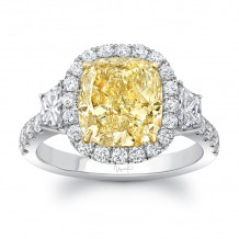Uneek Contemporary Cushion-Cut Yellow Diamond Center Three-Stone Engagement Ring - LVS1008CUFY