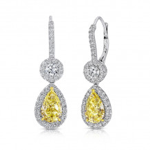 Uneek Pear-Shaped Fancy Yellow Diamond Dangle Earrings with Accent Round Diamonds - LVE928PSFY