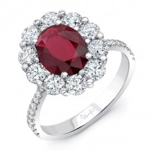 Uneek Oval Ruby Ring with Scallop-Style Diamond Halo and Tapered Shank - LVS1015RUOV