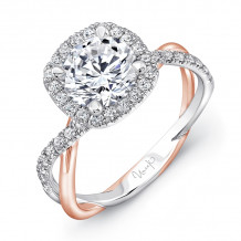 Uneek Round-Diamond-on-Cushion-Halo Engagement Ring with Two-Tone Infinity-Style Crisscross Shank - SM817CUWR-6.5RD