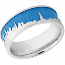 Lashbrook Cobalt Chrome 8mm Men's Wedding Band - CC8F_LCVNEWYORKSKYLINE+SATIN+SEABLUEOUT