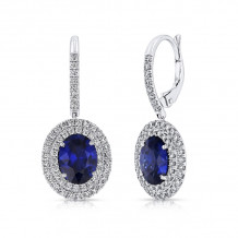 Uneek Oval Blue Sapphire Drop Earrings with Diamond Double Halos - LVE696DOVBS