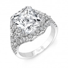 Uneek 4-Carat Radiant-Cut Diamond Three-Stone Illusion Engagement Ring with Trillion-Shaped Side Clusters - SM833W-11X9RAD