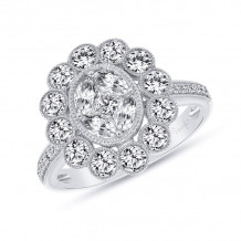 Uneek Petals Design Cluster Diamond Center Ring with Pave Diamond Shank - LVRD2554W