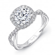 Uneek Round-Diamond-on-Cushion-Halo Engagement Ring with Infinity-Style Crisscross Shank - SM817CU-7.5RD