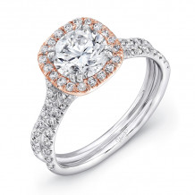 Uneek Round Diamond Engagement Ring with Cushion-Shaped Halo and Pave Double Shank - LVS898R-6.5RD