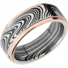 Lashbrook Black Rose & White Damascus Steel 8mm Men's Wedding Band - D8FGE21EDGEMARBLE_14KR+ACID