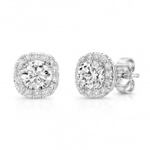 Uneek Round Diamond Stud Earrings with Cushion-Shaped Halos - LVE898W-5.0RD