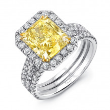 Uneek Radiant Fancy Yellow Diamond Halo Engagement Ring with Pave Triple Shank - LVS871RADFY