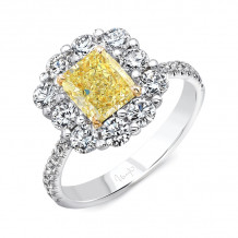 Uneek Radiant-Cut Yellow Diamond Engagement Ring with Floral-Inspired Shared-Prong Halo - LVS1015RADFY