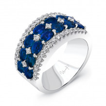 Uneek Two-Row Oval Blue Sapphire Band with Diamond Accents and Edging - LVBLG0883S