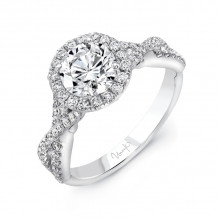 Uneek Primavera Round Diamond Halo Engagement Ring with Pave Crisscross Shank and Under-the-Head Filigree - A108RDW-6.5RD