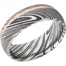 Lashbrook Black Rose & White Damascus Steel 8mm Men's Wedding Band - D8D11OCWOODGRAIN_14KR+ACID