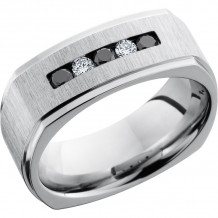 Lashbrook Cobalt Chrome 8mm Men's Wedding Band - CC8FGESQBLKDIA3X.05DIA2X.05CH+CROSS+SATIN_POLISH