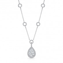 Uneek Pear-Shaped Diamond Pendant Necklace with Milgrain-Lined Teardrop Halo and Round Pave Links - LVN224