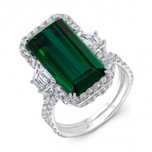 Uneek Cushion Cut Green Indicolite Tourmaline Engagement Ring - R012TRU