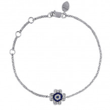 Meira T 14k White Gold Evil Eye Sapphire and Diamond Flower Bracelet