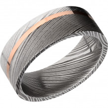 Lashbrook Black Rose & White Damascus Steel 8mm Men's Wedding Band - D8F11ANGLED_14KR+ACID_POLISH