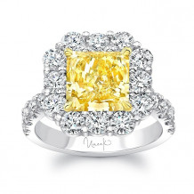 Uneek Cushion-Cut Yellow Diamond Ring with Scallop-Style Square Halo - LVS935