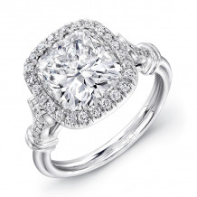 Uneek 7-Carat Cushion-Cut Diamond Halo Engagement Ring with Antique-Inspired Ornamented Gallery - LVS795