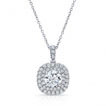 Uneek Round Diamond Pendant with Dreamy Cushion-Shaped Double Halo - LVN923W-5.0RD