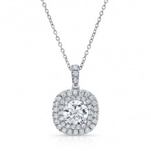 Uneek Round Diamond Pendant with Dreamy Cushion-Shaped Double Halo - LVN923W-5.0RD