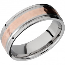 Lashbrook Rose & White Cobalt Chrome 7.5mm Men's Wedding Band - CC7.5FGEW2UMIL13_14KR+HAMMER_POLISH