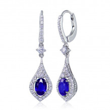 Uneek Oval Blue Sapphire Dangle Earrings with Teardrop-Shaped Pave Diamond Halos - LVEMT2006S