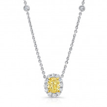 Uneek Oval Fancy Yellow Diamond Pendant with Round Diamond Halo and Bezel Chain Accents - LVN925