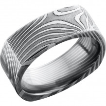 Lashbrook Black & White Damascus Steel 8mm Men's Wedding Band - D8FSQFLATTWIST+POLISH