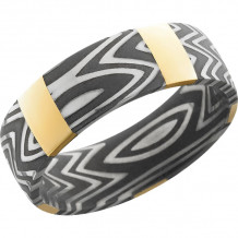 Lashbrook Black White & Yellow Damascus Steel 7mm Men's Wedding Band - D7D14VERT5XZEBRA_14KY+ACID