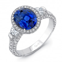 Uneek Deco-Inspired Oval Blue Sapphire and Half-Moon Diamond Three-Stone Ring - LVS258