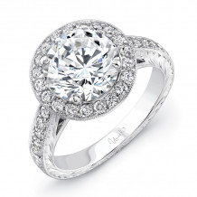 Uneek 3-Carat Round Diamond Engagement Ring with Vintage-Inspired Filigree and Hand Engraving Details - LVS937