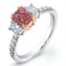 Uneek Three-Stone Engagement Ring with 1-Carat Radiant-Cut Fancy Intense Pink Center - LVS810