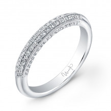 Uneek Diamond Wedding Band with Four-Sided Micropave Upper Shank and Milgrain Edging - UWB021