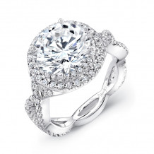 Uneek Round Diamond Engagement Ring with Crisscross Double Shank and Staggered Double Halo - LVS842