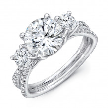 Uneek Round Diamond Three-Stone Engagement Ring with Pave Silhouette Double Shank - LVS1023RD-8.2RD