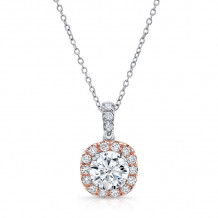 Uneek Round Diamond Pendant with Dainty Cushion-Shaped Halo - LVN898WR-5.0RD