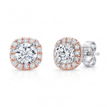 Uneek Round Diamond Stud Earrings with Cushion-Shaped Halos - LVE898WR-5.0RD