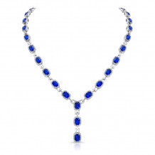 Uneek Cushion-Cut Blue Sapphire Y Necklace - LVN529CUBS