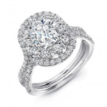 Uneek Round Diamond Engagement Ring with Oval-Shaped Mixed Double Halo and Pave Double Shank - LVS1002DRD-6.5RD