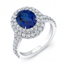 Uneek Oval Blue Sapphire Ring with Diamond Double Halo - LVS994OVBS