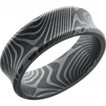 Lashbrook Black & White Damascus Steel 8mm Men's Wedding Band - D8CBFLATTWIST+ACID